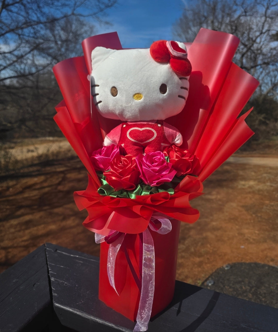 Hey kitty small red eternal roses bouquet